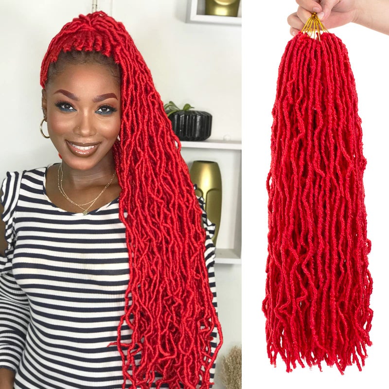Leeven Red Soft Locs 24 Inch 6 Packs Distressed Faux Locs Crochet Hair Pre Looped Natural Butterfly Locs Boho Goddess Locs Curly Synthetic Braids Hair for Women