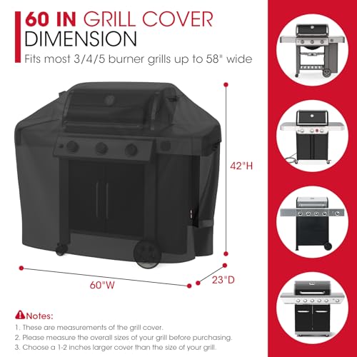 Unicook Grill Cover 60 Inch, Heavy Duty Waterproof Gas Grill Cover for Outside, Fade Resistant Outdoor Barbecue Protector, Compatible with Weber Char-Broil Nexgrill BBQs up to 58" Wide - Image 3