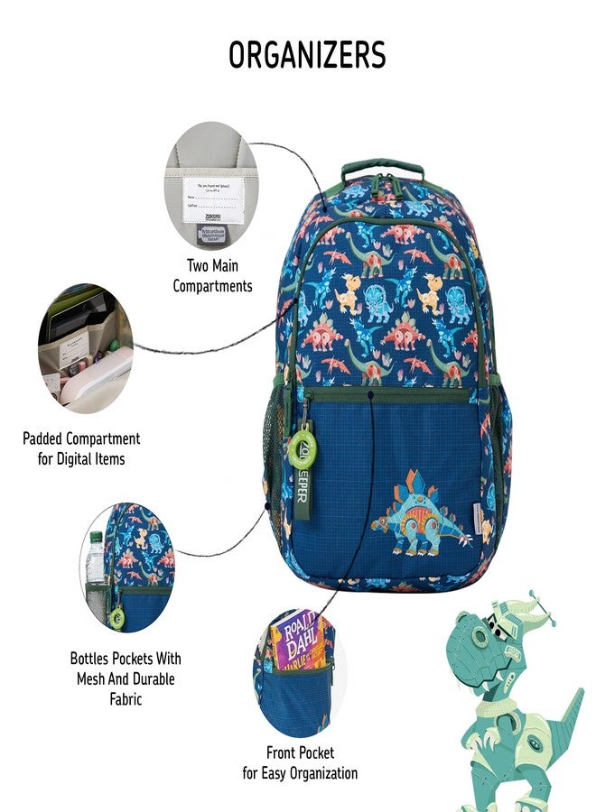 ZOOKEEPER School Bag for Boys & Girls 8-10 Years Lightweight, Water Resistant Kids Backpack for School & Travel Spacious, Durable, Premium YKK Zippers Comfortable Design (Dark Blue Dinosaur, 25L) - Image 3