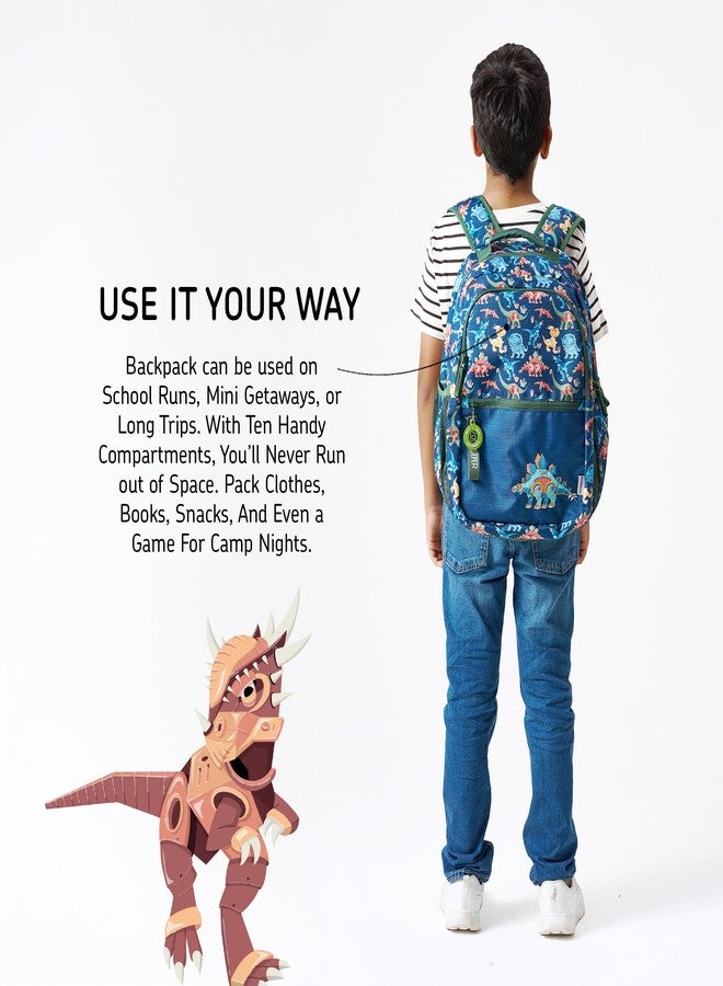 ZOOKEEPER School Bag for Boys & Girls 8-10 Years Lightweight, Water Resistant Kids Backpack for School & Travel Spacious, Durable, Premium YKK Zippers Comfortable Design (Dark Blue Dinosaur, 25L) - Image 4