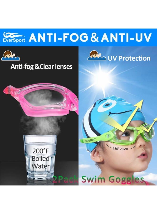 EverSport Kids Swim Goggles, 2 Pack Crystal Clear Swimming Goggles for Children and Teenagers, Anti-fog Anti-UV Youth Swimming Gl, Leak proof, Free ear plugs, one button open straps, for 4-16 Y/O - Image 3