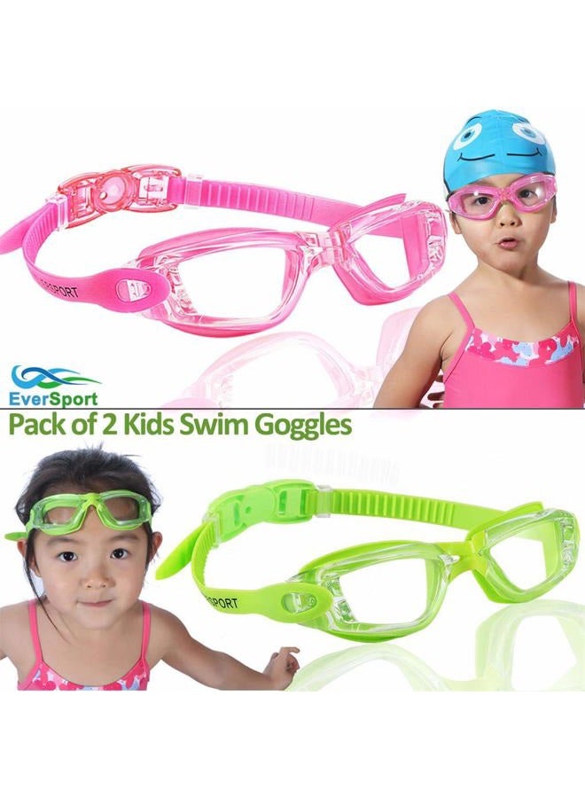EverSport Kids Swim Goggles, 2 Pack Crystal Clear Swimming Goggles for Children and Teenagers, Anti-fog Anti-UV Youth Swimming Gl, Leak proof, Free ear plugs, one button open straps, for 4-16 Y/O - Image 2