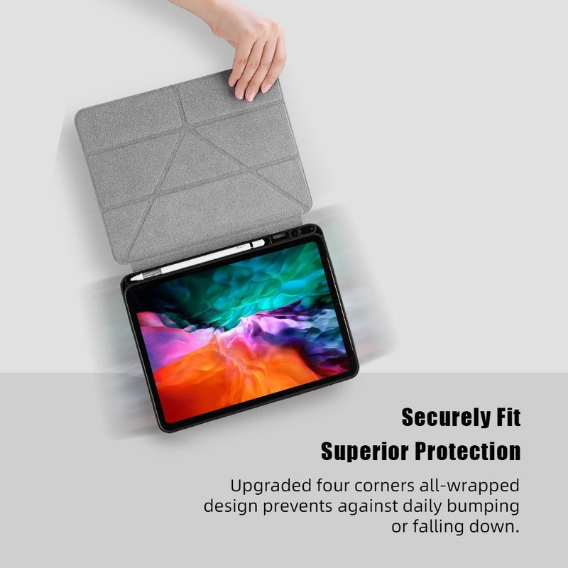 روك حافظة تابلت قلابة أفقية من البولي يوريثان الحراري لجهاز ايباد برو 12.9 (2020) تاتش سيريز مع حامل وفتحة للقلم وخاصية السكون/الاستيقاظ (أخضر غامق) - Image 5