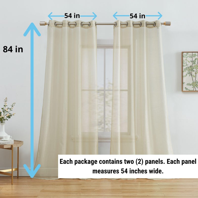 HLC.ME 2 Piece Semi Sheer Voile Window Treatment Curtain Grommet Panels for Bedroom & Living Room (54" W x 84" L, Beige) - Image 2