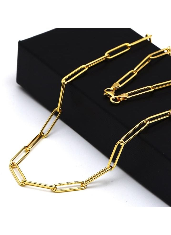 Gold Zone - Real Gold Long Round Paper Clip Chain Necklace - Image 1