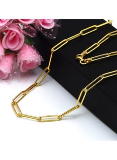 Real Gold Long Round Paper Clip Chain Necklace