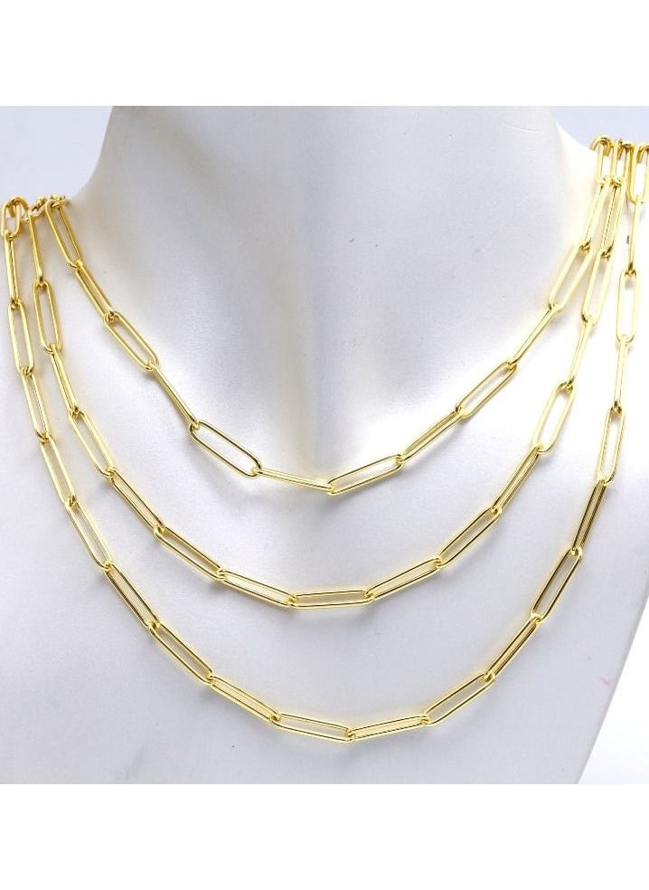 Gold Zone - Real Gold Long Round Paper Clip Chain Necklace - Image 1