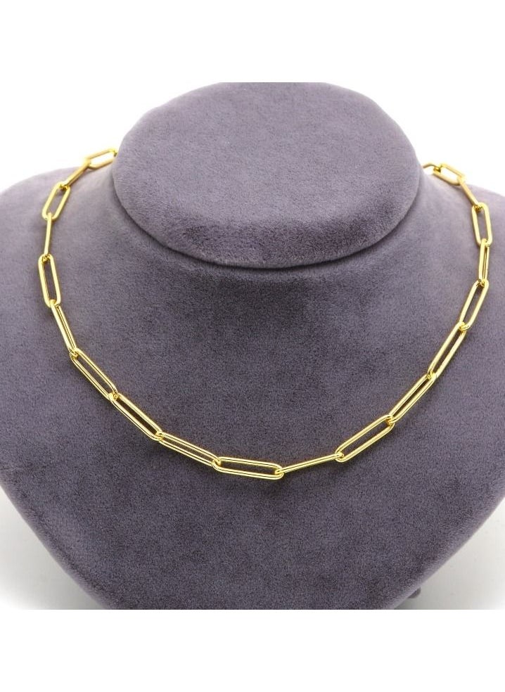 Gold Zone - Real Gold Long Round Paper Clip Chain Necklace - Image 1