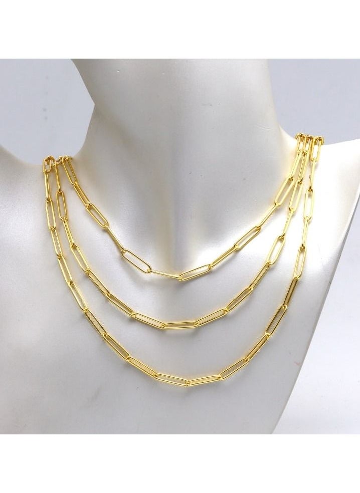 Gold Zone - Real Gold Long Round Paper Clip Chain Necklace - Image 1