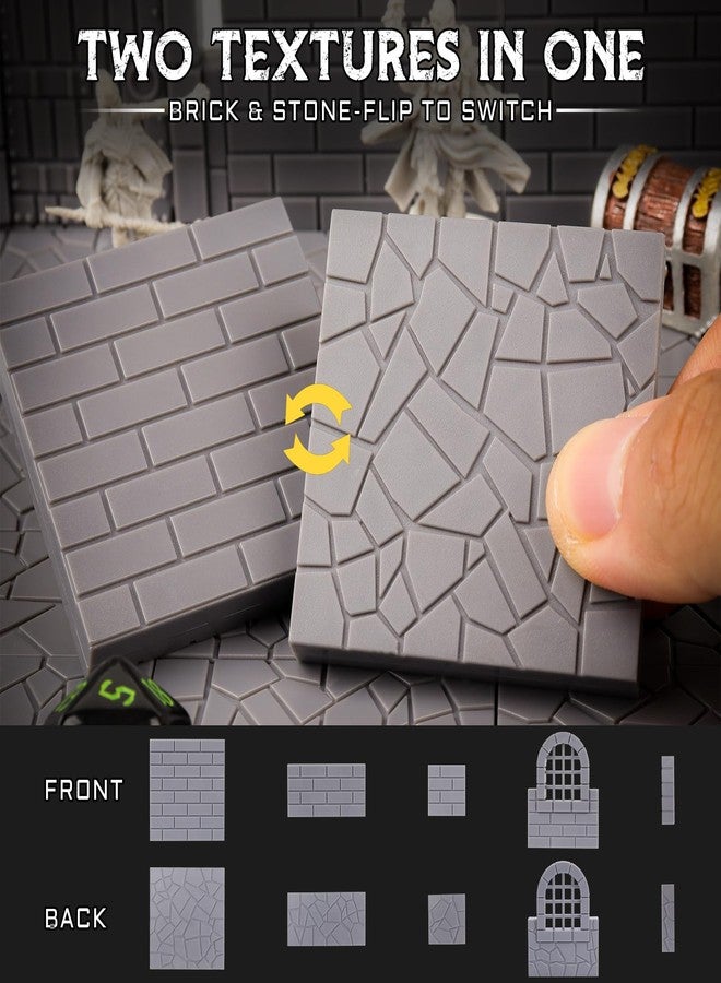 CZYY Magnetic Dungeon Tiles Set - 58 PCS Modular & Paintable Terrain Kit with Double-Sided Textured Floors, Doors & Windows - Build 3D Battle Maps for DND, Wargames & Tabletop RPGs (Basic Set) - Image 3
