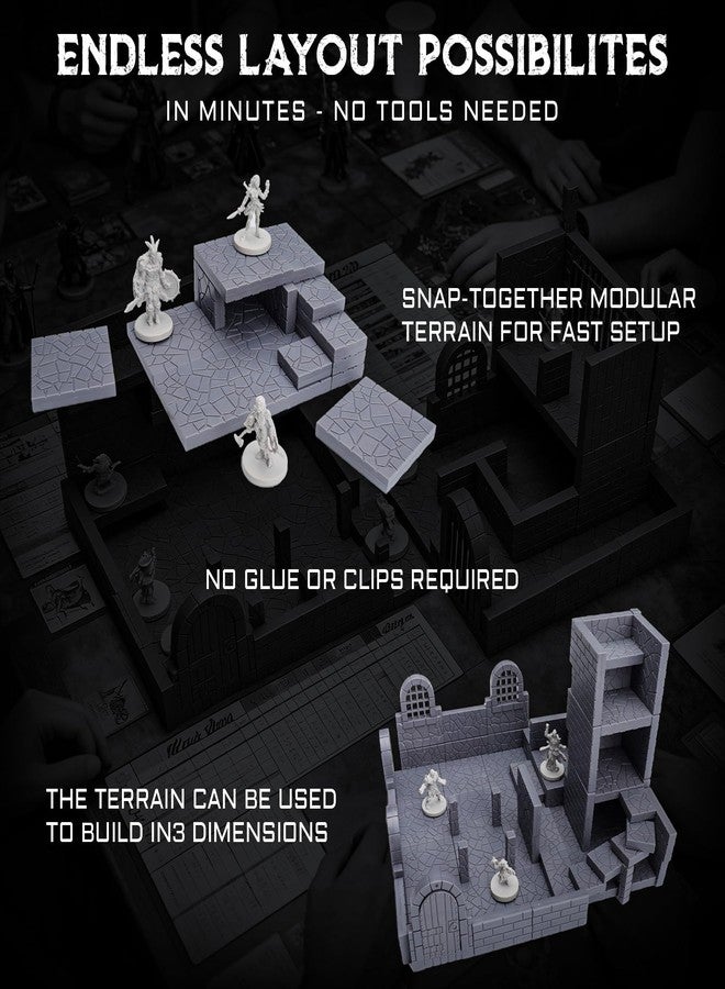 CZYY Magnetic Dungeon Tiles Set - 58 PCS Modular & Paintable Terrain Kit with Double-Sided Textured Floors, Doors & Windows - Build 3D Battle Maps for DND, Wargames & Tabletop RPGs (Basic Set) - Image 4
