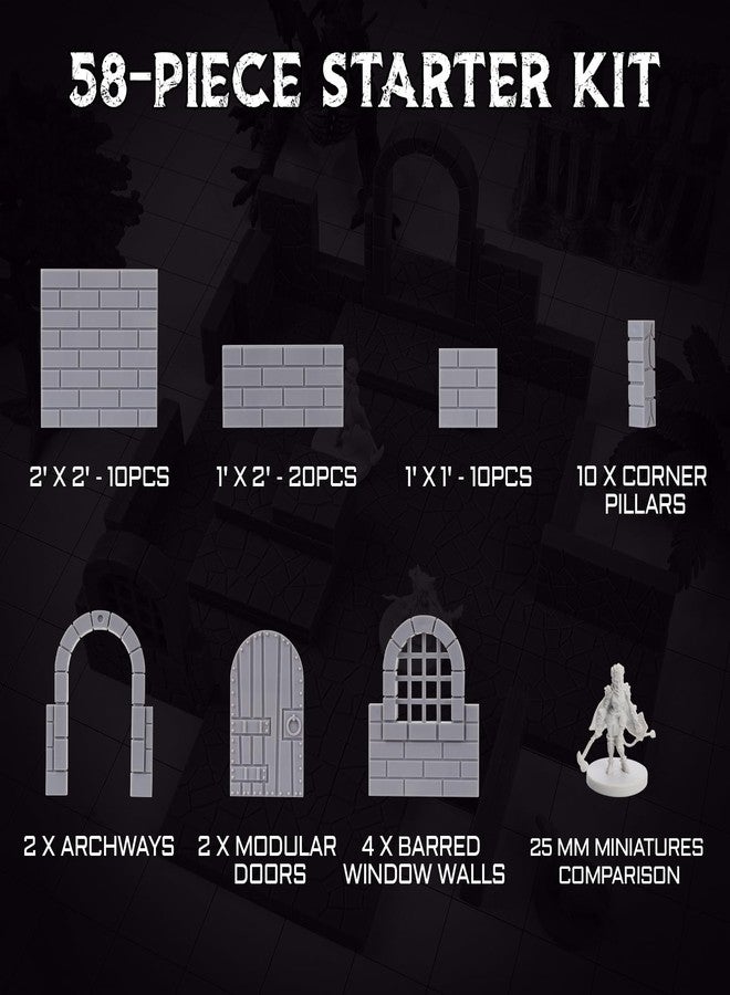 CZYY Magnetic Dungeon Tiles Set - 58 PCS Modular & Paintable Terrain Kit with Double-Sided Textured Floors, Doors & Windows - Build 3D Battle Maps for DND, Wargames & Tabletop RPGs (Basic Set) - Image 5