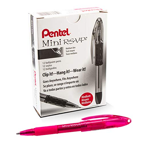 Pentel BK91MNP-P Pentel Mini R.S.V.P. Stick Ballpoint Pen, Translucent Brl, Pink Ink, Med Pt, Box of 12 - Image 1