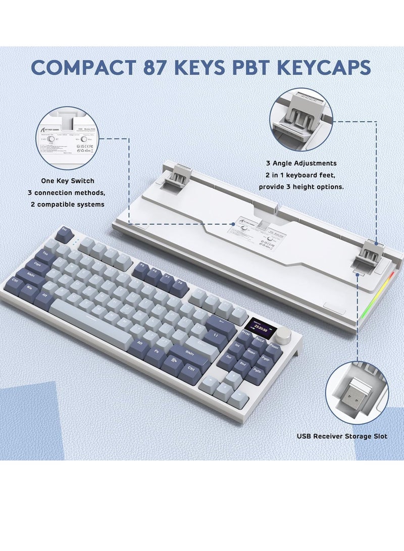 Attack Shark K86 RGB Wireless Gasket Mechanical Keyboard,Triple Mode Bluetooth5.0/2.4G/USB-C 87 Keys Hot Swappable Gaming Keyboard, 4000 mAh Battery 1.2'' HD OLED Display Volume Rotary Button for Games and Work - Image 5