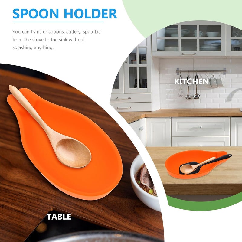Silicone Spoon Rest Set 2pcs Bright Color Heat Resistant Kitchen Utensil Holder Soup Spoon Pad for Countertop Cooking and Dining - Image 4
