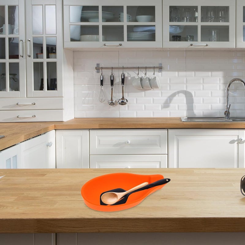 Silicone Spoon Rest Set 2pcs Bright Color Heat Resistant Kitchen Utensil Holder Soup Spoon Pad for Countertop Cooking and Dining - Image 5