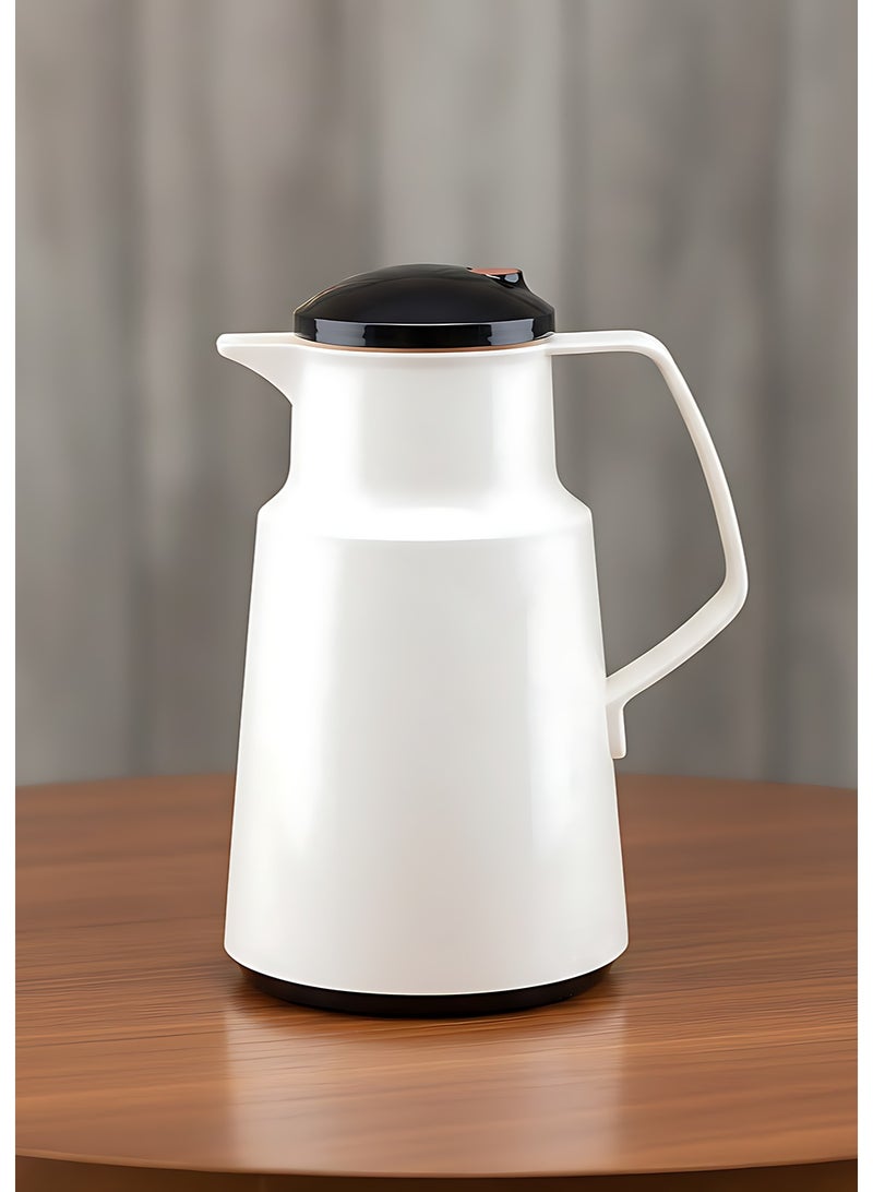 Bisbell Nova Pearl White Vacuum Flask 1.0L Double Wall Glass Liner Thermal Coffee & Tea Pot, 18-Hour Hot & Cold Insulation, Leak-Proof Lid, BPA-Free - Image 1