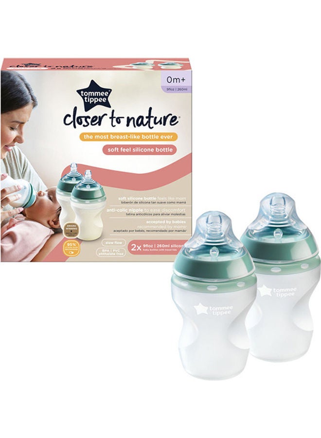 tommee tippee Pack Of 2 Closer To Nature Soft Feel Silicone Baby Bottles - 260Ml