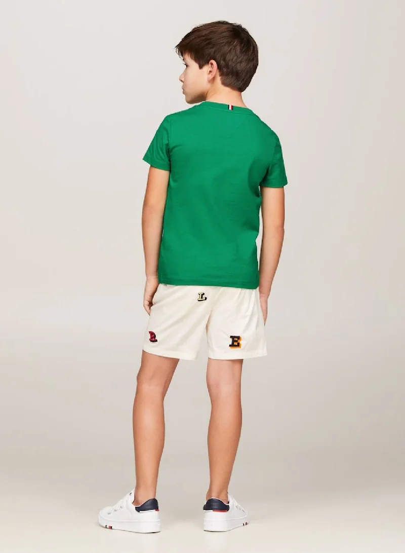 TOMMY HILFIGER Boys' Th Monogram Multicolour Embroidery T-Shirt -  Pure cotton, Green