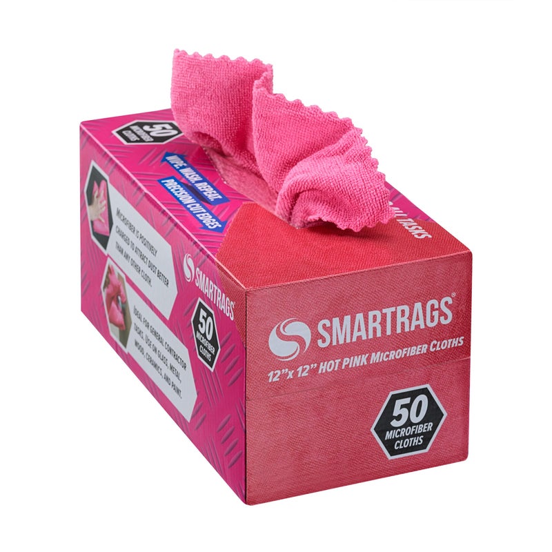 Arkwright Smart Rags in Box  Pack of 50 Lint Free Microfiber Cleaning Cloth Scratch  StreakFree Dispensable Wash Towels for Cars Window Glass and Auto Shop 12 x 12 in Pink
