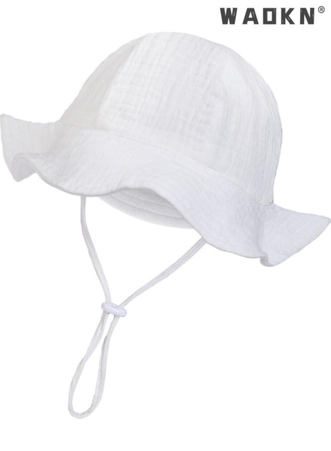 WAOKN Baby Sun Hat Toddler Girl Wide Brim Beach Cap Outdoor Summer Breathable Kids Hat,Baby pure cotton basin cap,Soft and comfortable,Suitable for babies aged 3-12 months, portable and easy to carry, white. - Image 2
