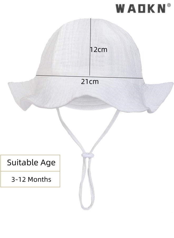 WAOKN Baby Sun Hat Toddler Girl Wide Brim Beach Cap Outdoor Summer Breathable Kids Hat,Baby pure cotton basin cap,Soft and comfortable,Suitable for babies aged 3-12 months, portable and easy to carry, white. - Image 3