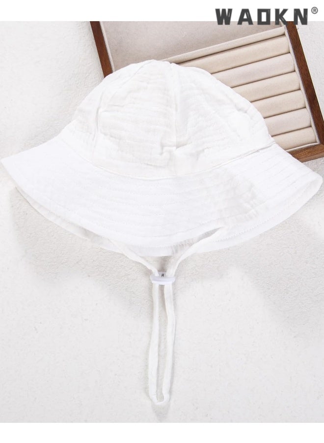 WAOKN Baby Sun Hat Toddler Girl Wide Brim Beach Cap Outdoor Summer Breathable Kids Hat,Baby pure cotton basin cap,Soft and comfortable,Suitable for babies aged 3-12 months, portable and easy to carry, white. - Image 5