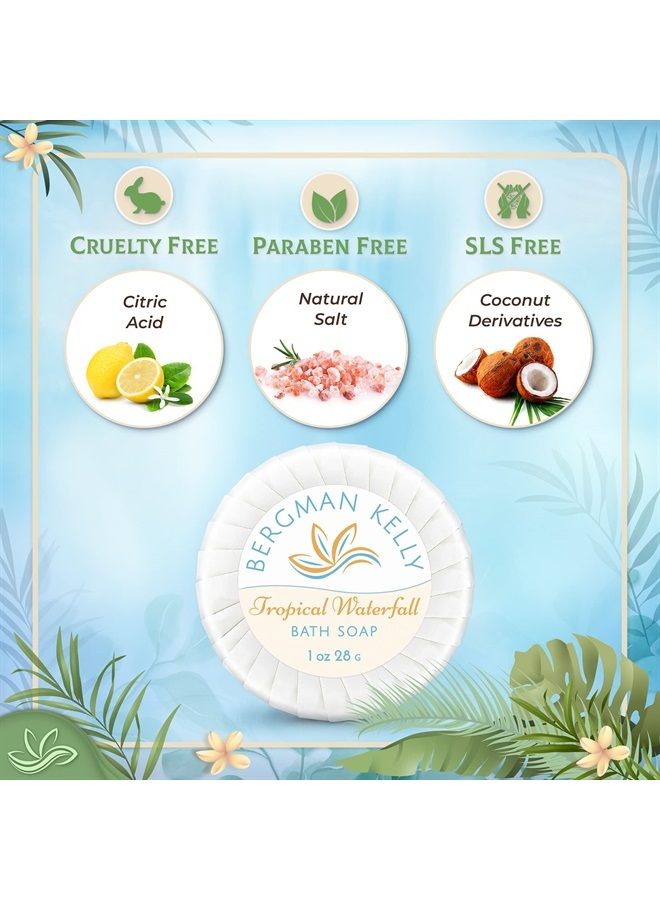 BERGMAN KELLY Hotel Soap Bars in Bulk (Tropical Waterfall, 1 oz, 100 PK), Travel Size Cleansing Soap, Small Individually Wrapped Round Soap, Mini Size Toiletries: Airbnb, Motel, Guest Bath - Image 2