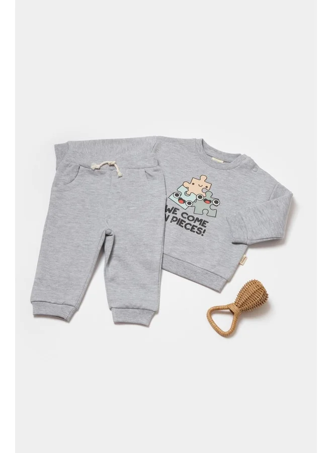 Magu Unisex Baby Cotton Grey Two-Piece Set with Puzzle Print