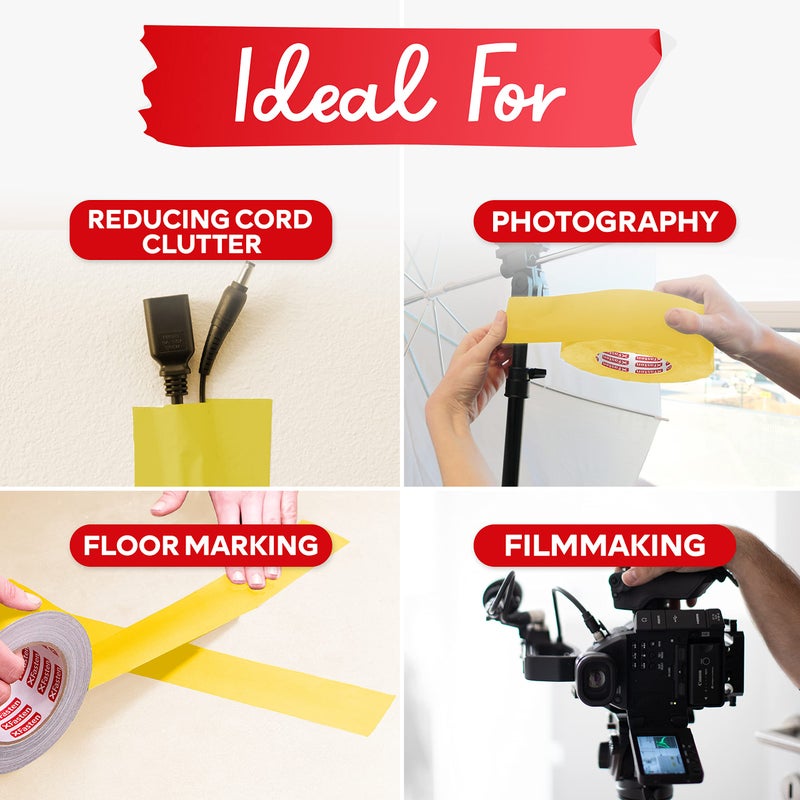 XFasten Yellow Gaffers Tape 2 Inch x 30 Yards, Cable Management Gaffer Tape, Ideal for Indoor, Outdoor Applications, Non-Reflective Matte Gaffing for Photography, Music, Film, Events - Image 5