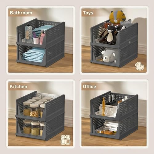 MECHDEL Wardrobe Organizer for Storage/Polypropylene Foldable & Stackable Closet Basket/Cupboard Organizer for Clothes/Mounted Closet Systems (FOLDABLE BASKET-GREY, 6PCS) - Image 5