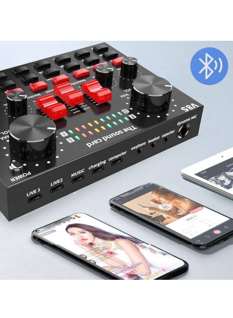 V8s External Sound Card Usb Phone Microphone For Mobile Computer Audio Interface For Online Singing Chatting Live Video Streaming Music Recording Black Black - Image 2