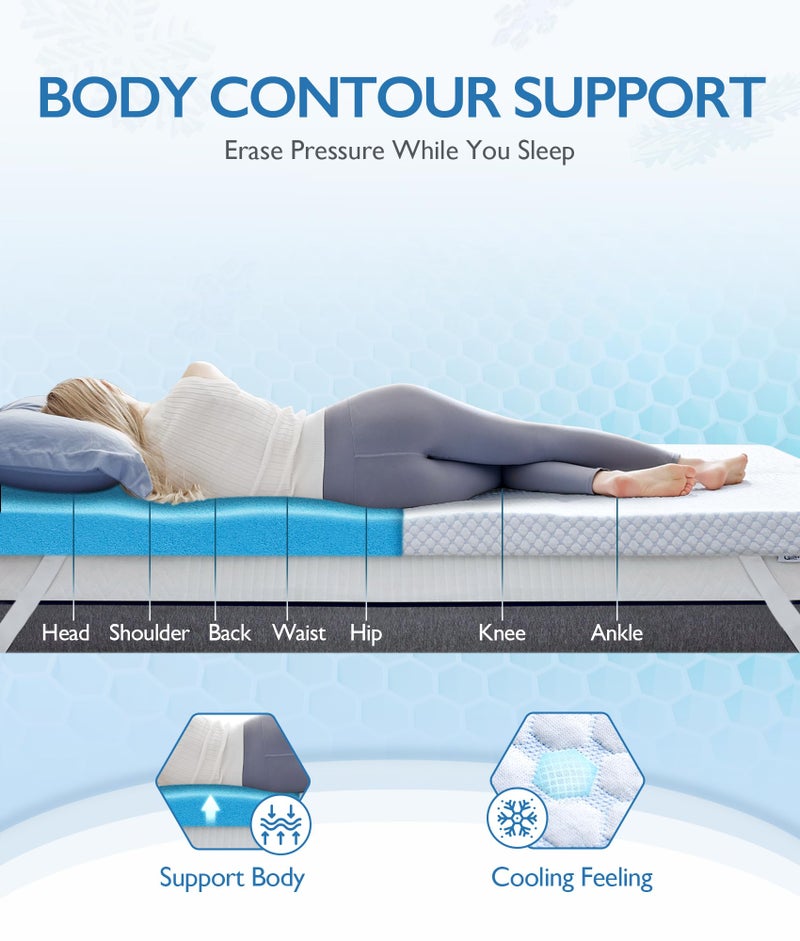 SINWEEK 3 Inch Twin XL Cooling Memory Foam Mattress Topper for Pressure Relief, Thick Bed Mattress Pad with Cooling Soft Cover and Adjustable Straps, CertiPUR-US Certified - Image 2