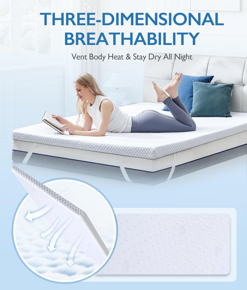 SINWEEK 3 Inch Twin XL Cooling Memory Foam Mattress Topper for Pressure Relief, Thick Bed Mattress Pad with Cooling Soft Cover and Adjustable Straps, CertiPUR-US Certified - Image 5