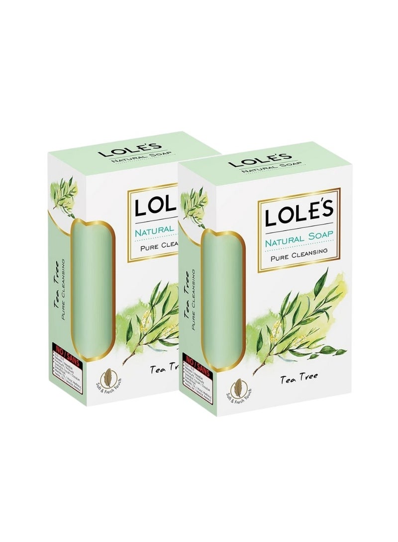 LOLE'S Luxury Pure Natural Soap, Tea Tree Beauty Bar, Detox & Deep Cleansing Face and Body Care - Vitamin E, SLS-Free, Crisp & Fresh Touch, 100% Vegetable, No Animal Fat, Pack of 2 x 150g - Image 1