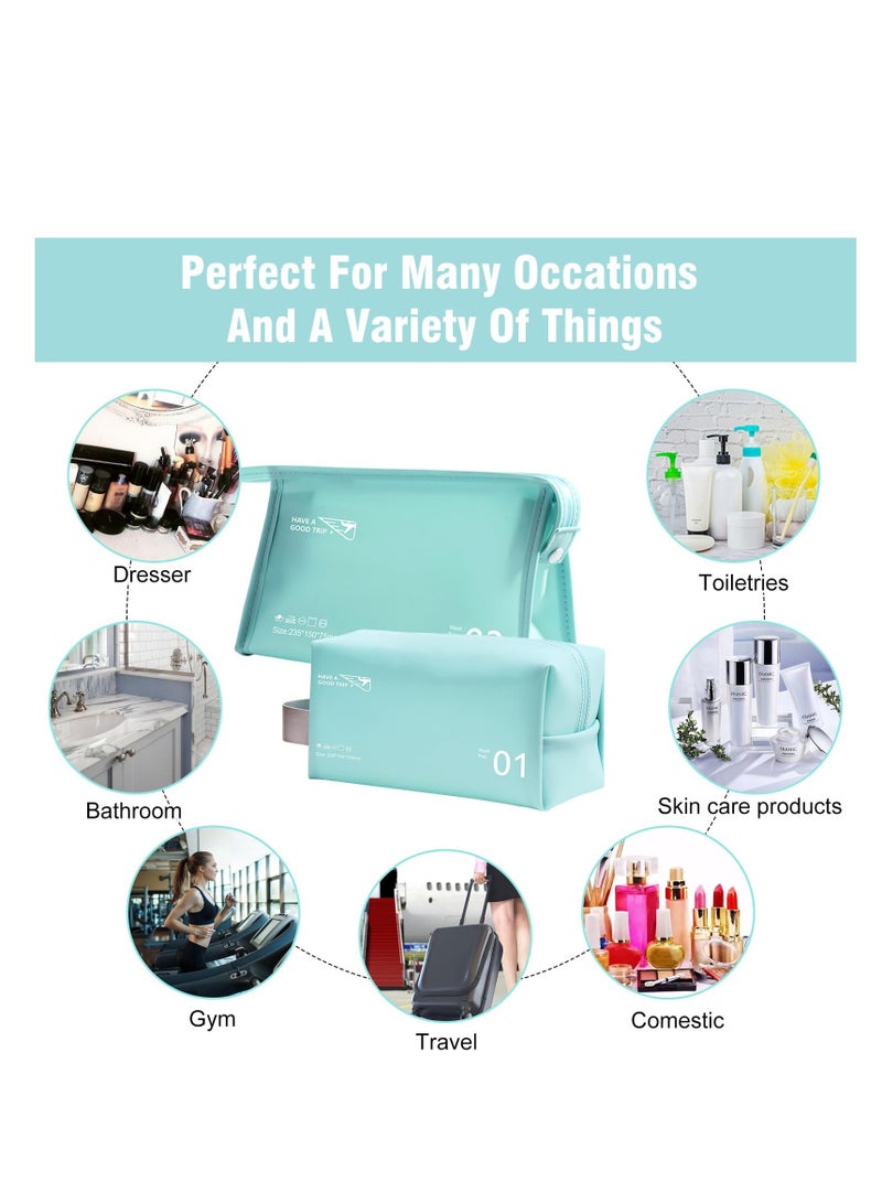 SOLARAE 2 Packs Cosmetic Bag Toiletry bag, PVC Toiletry Pouch Portable Travel Makeup Organizer with Handle, Travel Organizer for Toiletries, Water-resistant Travel Essentials for women and Girls(Blue) - Image 3