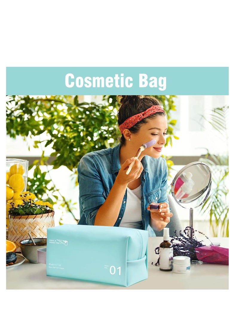 SOLARAE 2 Packs Cosmetic Bag Toiletry bag, PVC Toiletry Pouch Portable Travel Makeup Organizer with Handle, Travel Organizer for Toiletries, Water-resistant Travel Essentials for women and Girls(Blue) - Image 4