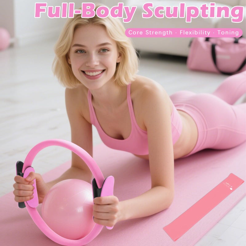 VIOXIA Pilates Kit for Home Workouts â€“ Pilates Equipment Set with Ring, Ball, Resistance Bands, Pilates Accessories, Pilates Essentials Kit for Women, Pilates Sets for Home Exerciseï¼ˆPinkï¼‰ - Image 2