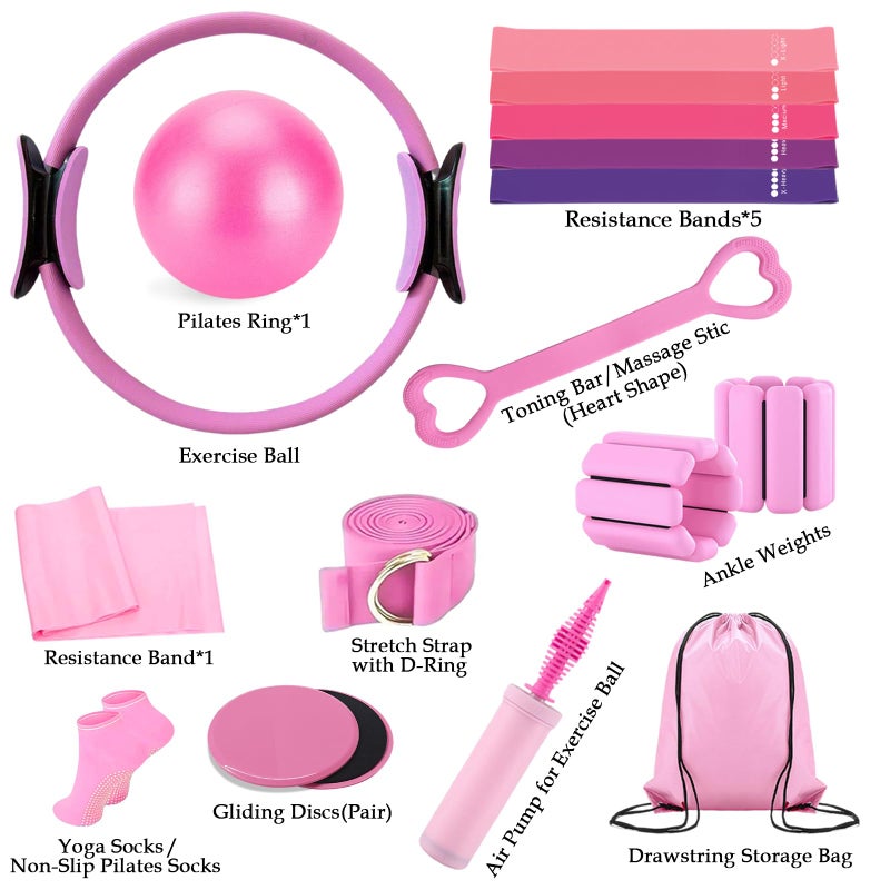 VIOXIA Pilates Kit for Home Workouts â€“ Pilates Equipment Set with Ring, Ball, Resistance Bands, Pilates Accessories, Pilates Essentials Kit for Women, Pilates Sets for Home Exerciseï¼ˆPinkï¼‰ - Image 5