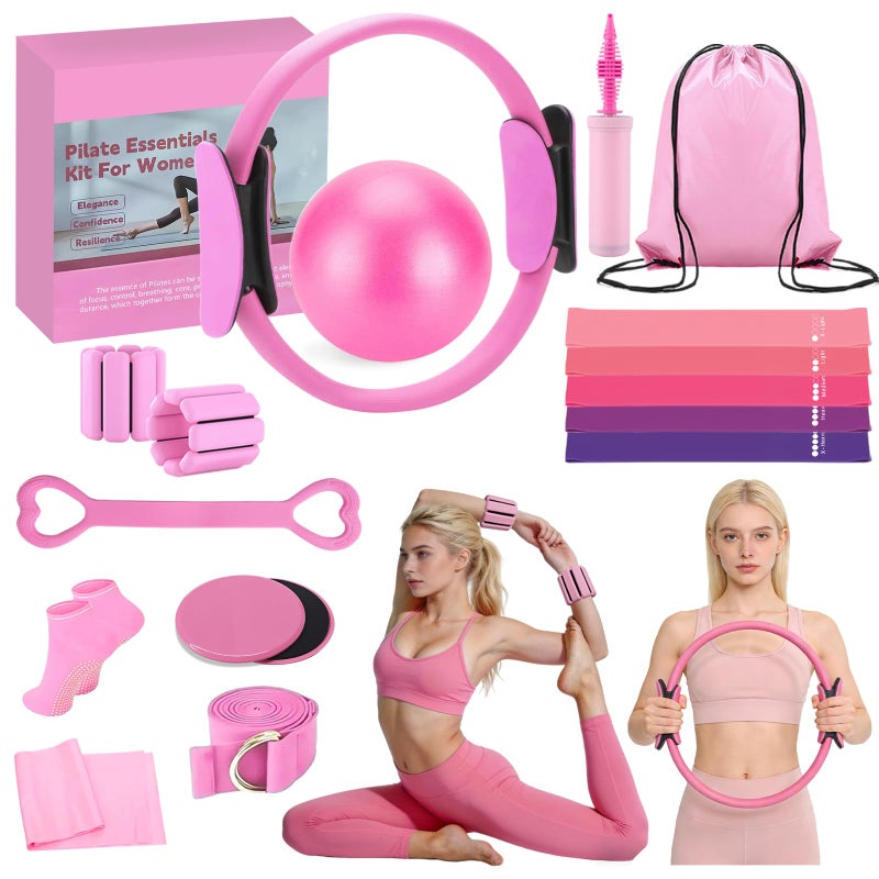 VIOXIA Pilates Kit for Home Workouts â€“ Pilates Equipment Set with Ring, Ball, Resistance Bands, Pilates Accessories, Pilates Essentials Kit for Women, Pilates Sets for Home Exerciseï¼ˆPinkï¼‰ - Image 1