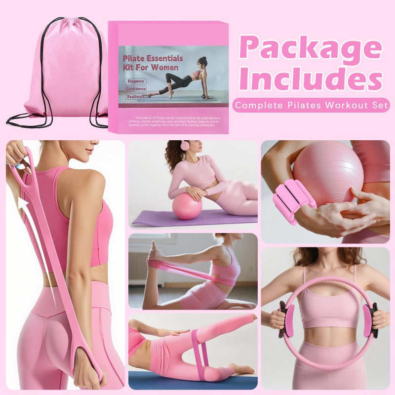VIOXIA Pilates Kit for Home Workouts â€“ Pilates Equipment Set with Ring, Ball, Resistance Bands, Pilates Accessories, Pilates Essentials Kit for Women, Pilates Sets for Home Exerciseï¼ˆPinkï¼‰ - Image 4