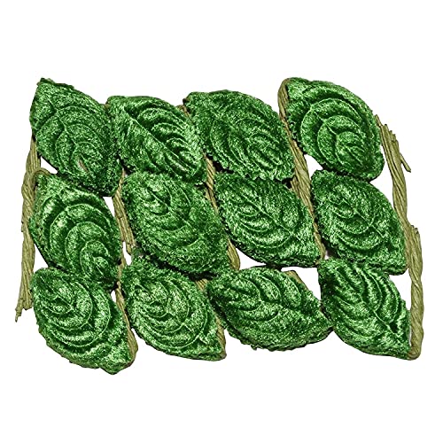 Prokart Flower Making Velvet Leaves with Stem : Size - 4cm : Pack of 24pcs - Image 2