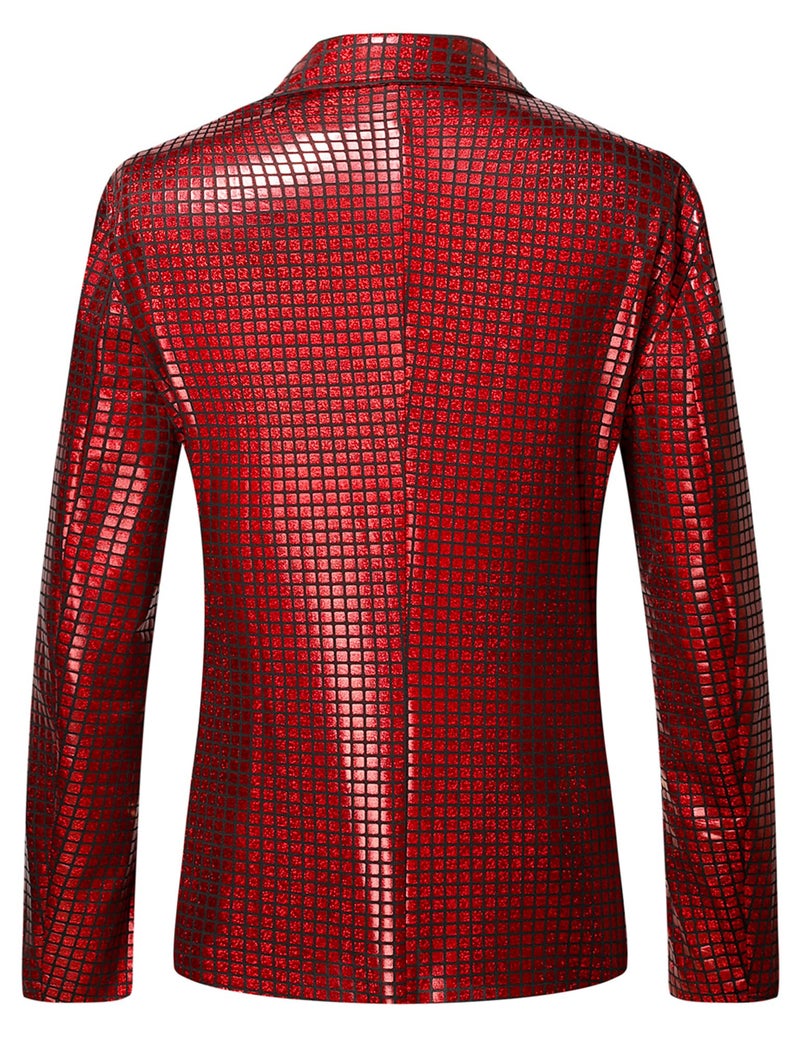 ZEROYAA Men's 70s Disco Suits Metallic Shiny Sequin Outfits Blazer and Pants Set Dance Party Costume Red Large - Image 3