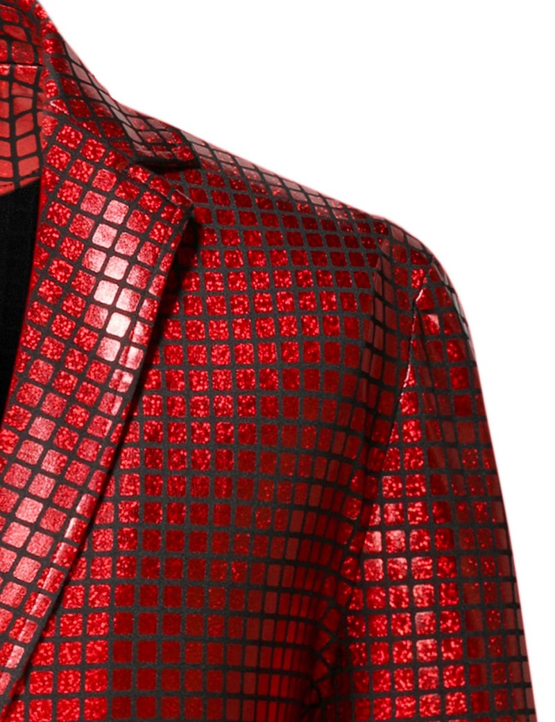 ZEROYAA Men's 70s Disco Suits Metallic Shiny Sequin Outfits Blazer and Pants Set Dance Party Costume Red Large - Image 5