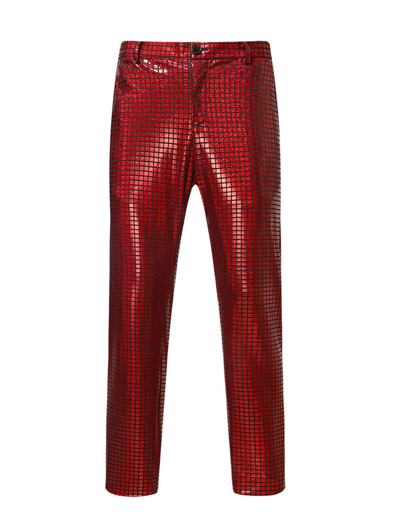 ZEROYAA Men's 70s Disco Suits Metallic Shiny Sequin Outfits Blazer and Pants Set Dance Party Costume Red Large - Image 4
