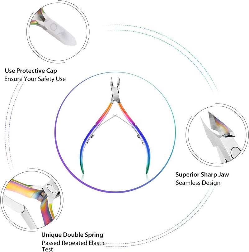 Easkep Cuticle Trimmer with Cuticle Pusher, Cuticle Remover Professional Stainless Steel Cuticle Cutter Nippers Rainbow Sharp Sturdy Pedicure Manicure Tools for Fingernails and Toenails 1 - Image 2