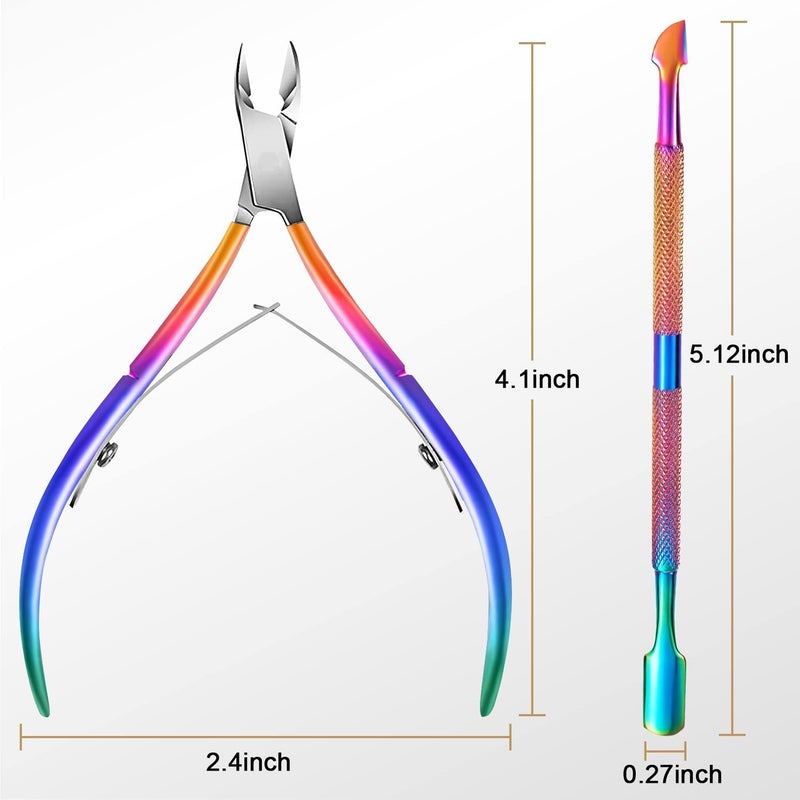 Easkep Cuticle Trimmer with Cuticle Pusher, Cuticle Remover Professional Stainless Steel Cuticle Cutter Nippers Rainbow Sharp Sturdy Pedicure Manicure Tools for Fingernails and Toenails 1 - Image 3