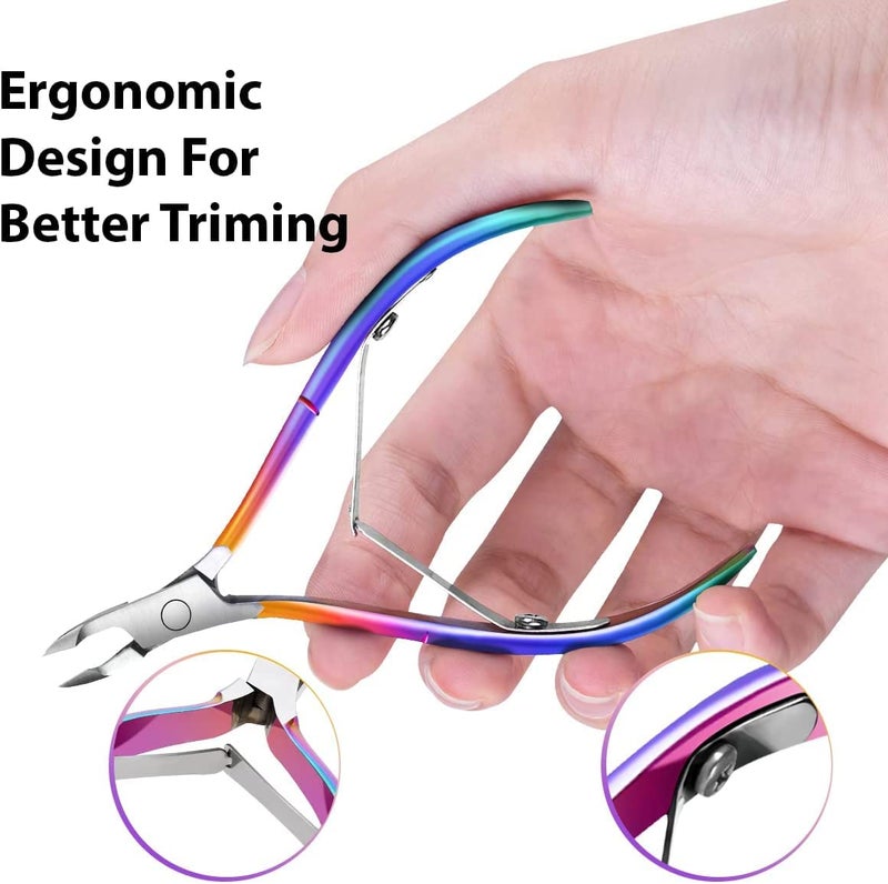 Easkep Cuticle Trimmer with Cuticle Pusher, Cuticle Remover Professional Stainless Steel Cuticle Cutter Nippers Rainbow Sharp Sturdy Pedicure Manicure Tools for Fingernails and Toenails 1 - Image 4