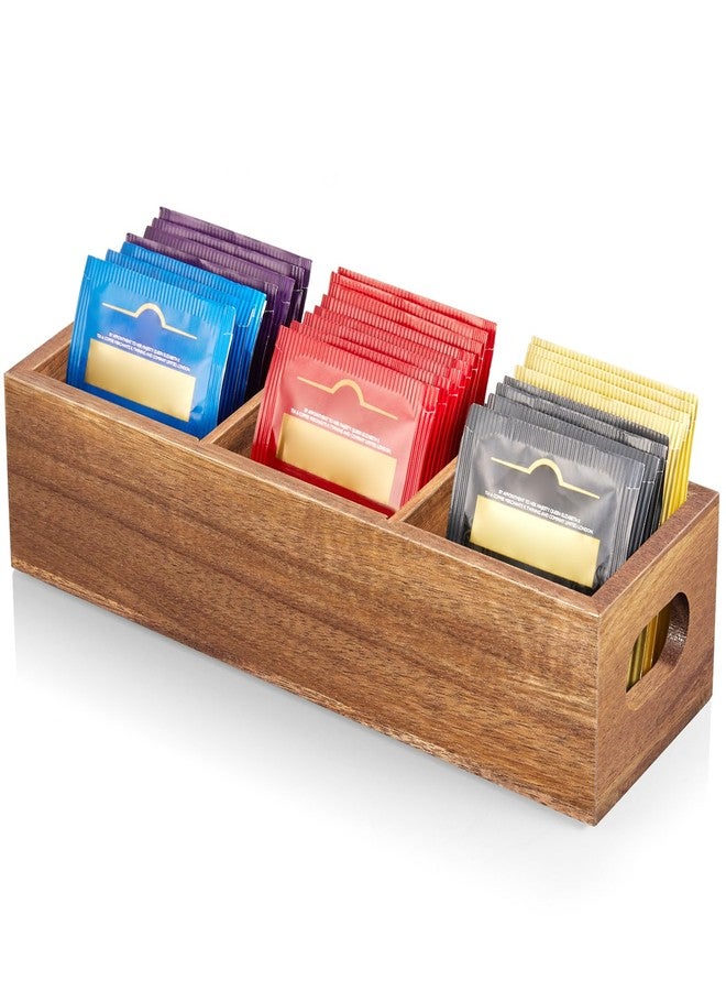 DRASTAR Tea Bag Organizer, Acacia Tea Bag Holder, Tea Storage Containers with 3 Slots, Wooden Tea Storage Accessories, Mini Tea Bag Caddy Box for Countertop - Image 1