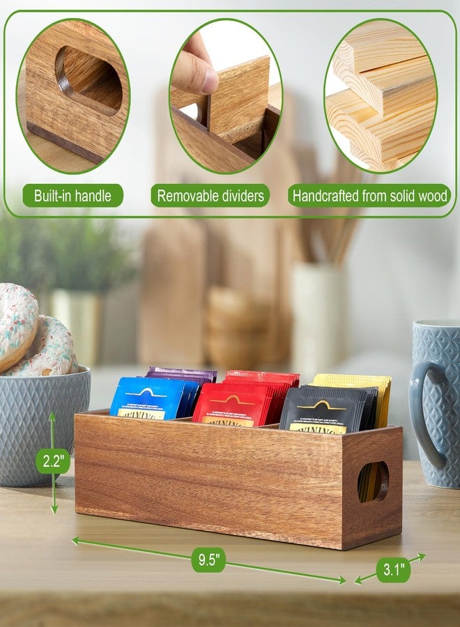 DRASTAR Tea Bag Organizer, Acacia Tea Bag Holder, Tea Storage Containers with 3 Slots, Wooden Tea Storage Accessories, Mini Tea Bag Caddy Box for Countertop - Image 3